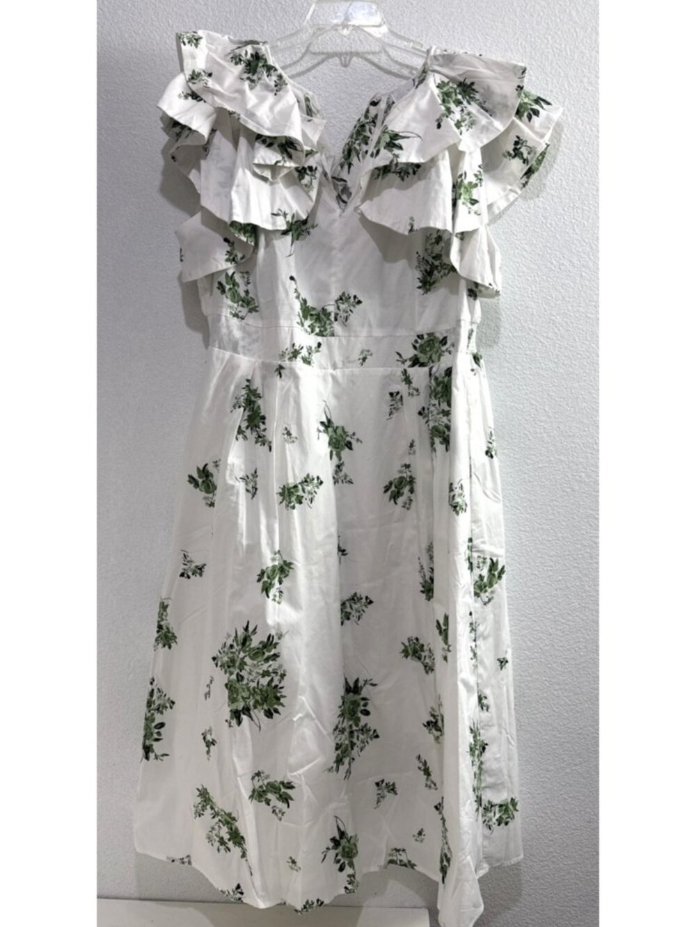 SugarLips Ria Floral Santana Tie Back Midi Emerald White Dress Plus Size 2X - Picture 5 of 12